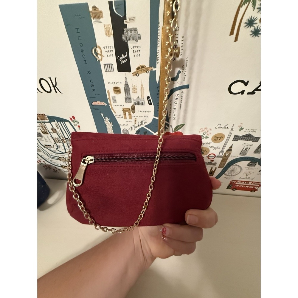 Burgundy Beaded Evening Bag Crossbody Strap Clutch Purse - Picture 4 of 7